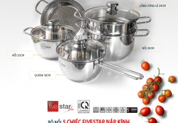 Bộ nồi 3 đáy, 5 món, vung kính FIVE STAR